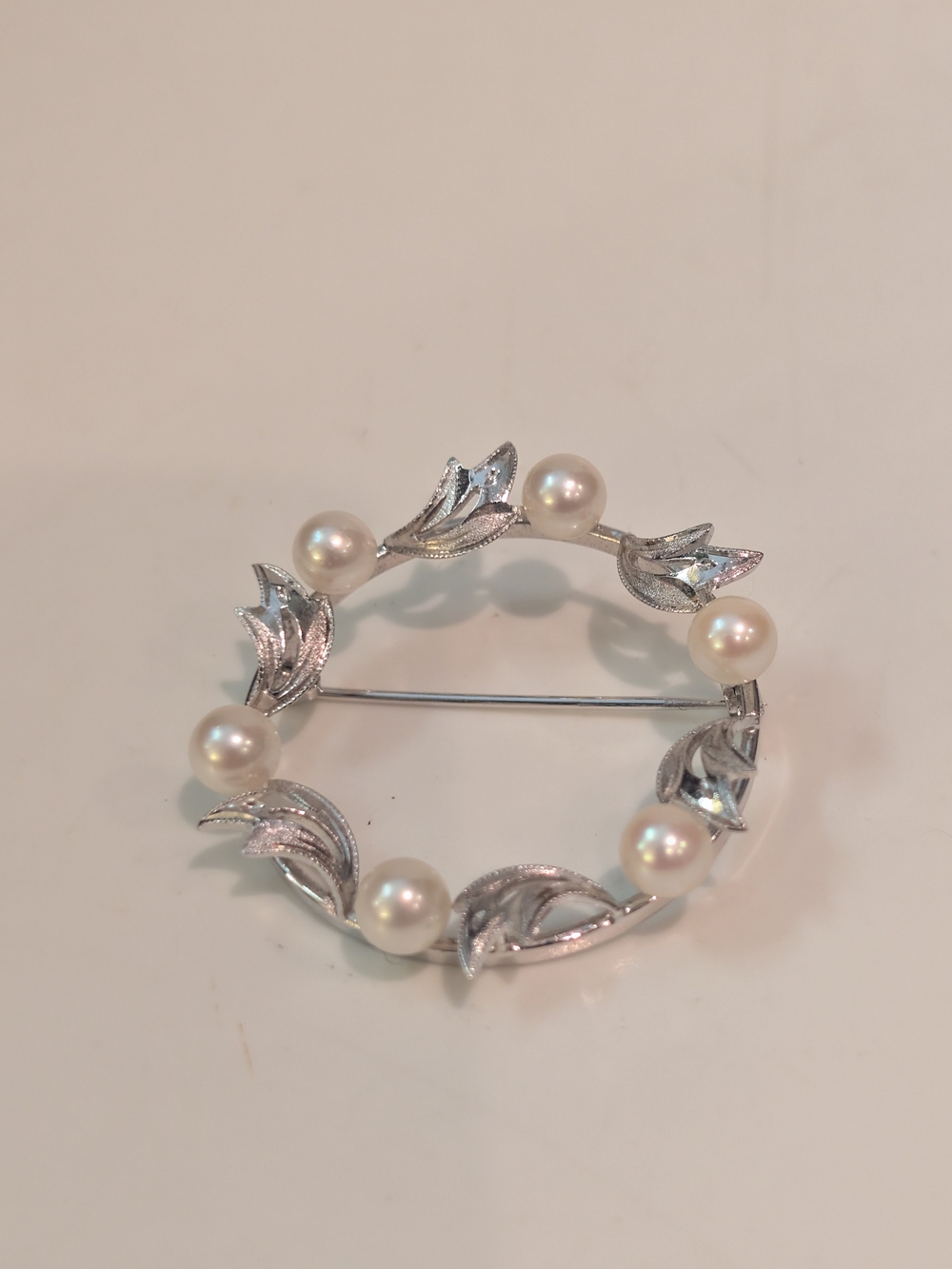 Sterling Sterling Silver Genuine Pearl Wreath Brooch
